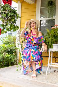 Multicolor Print Off-Shoulder Maxi Dress