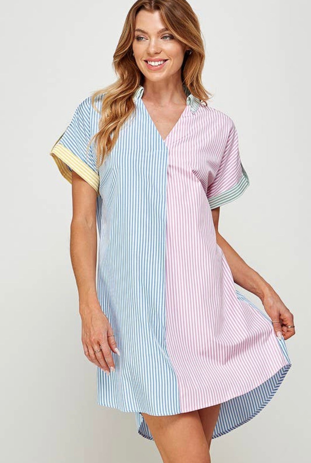 Color Blocked Dress Shirt Dress