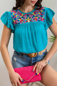 Turquoise Embroidered Top