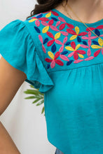 Turquoise Embroidered Top