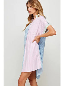Color Blocked Dress Shirt Dress