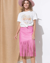 Faux Leather Fringe Knee Length Skirt