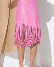 Faux Leather Fringe Knee Length Skirt