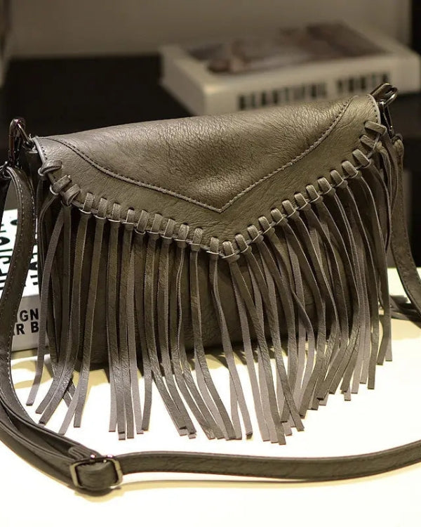 Leather Tassel Crossbody Purse