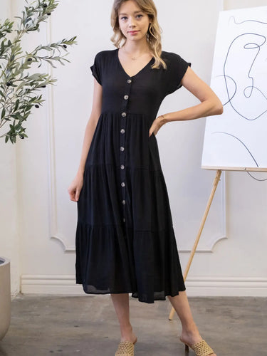 Black Linen Button Down Dress