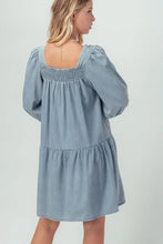 Denim Smocked Puff Sleeve Swing Dress