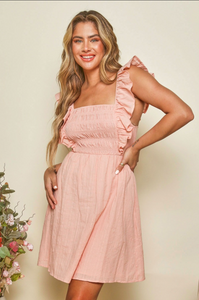 Pink Ruffle Front Dress