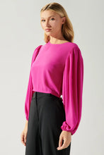 On My Way Balloon Sleeve Cropped Top-Fuschia