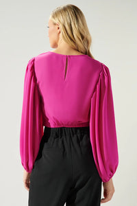 On My Way Balloon Sleeve Cropped Top-Fuschia