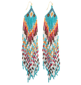Extra Long Aztec Seed Beaded Earrings