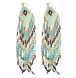 Extra Long Aztec Seed Beaded Earrings