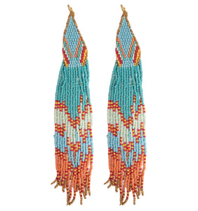 Extra Long Aztec Seed Beaded Earrings