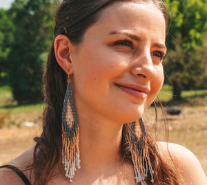 Long Diamond Seed Bead Earrings