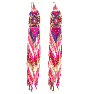 Extra Long Aztec Seed Beaded Earrings