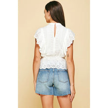 White Embroidered Ruffle Top