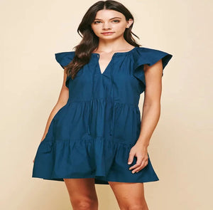 Teal Ruffle Mini Dress