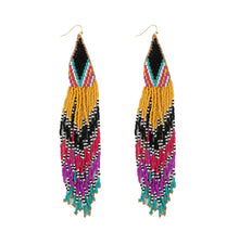 Extra Long Aztec Seed Beaded Earrings