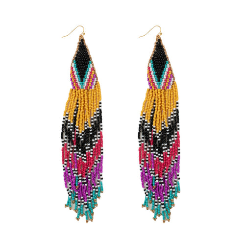 Extra Long Aztec Seed Beaded Earrings