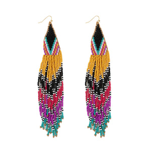 Extra Long Aztec Seed Beaded Earrings