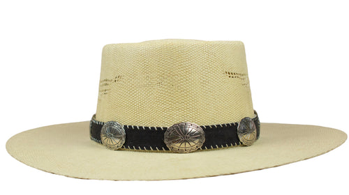 Tan Straw Hat with Silver Conch Band