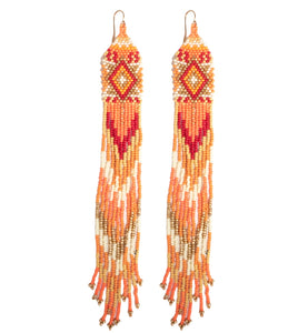 Extra Long Aztec Seed Beaded Earrings