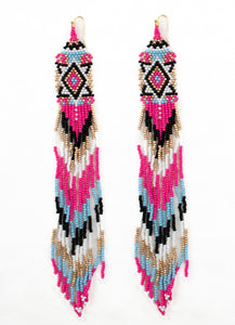 Extra Long Aztec Seed Beaded Earrings