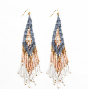 Long Diamond Seed Bead Earrings