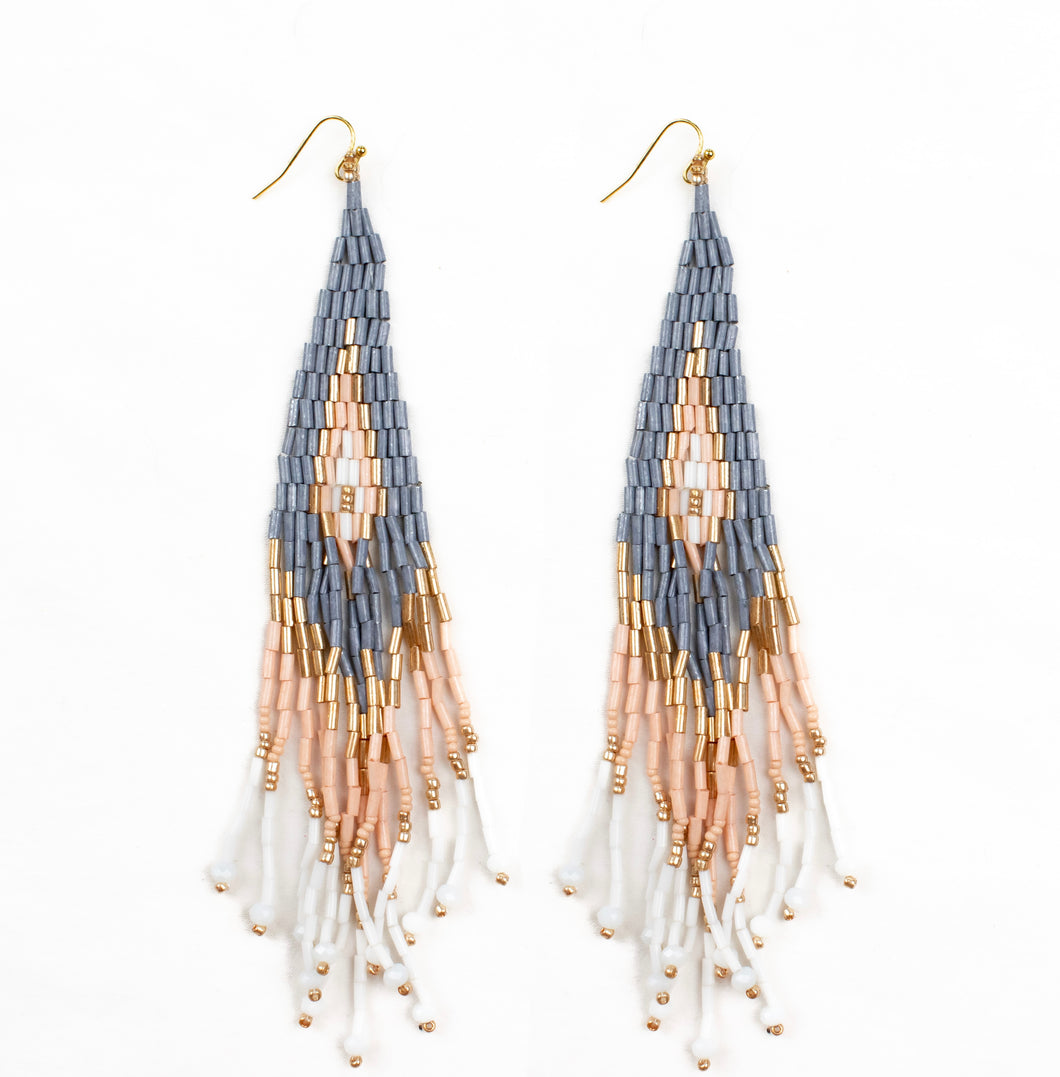 Long Diamond Seed Bead Earrings