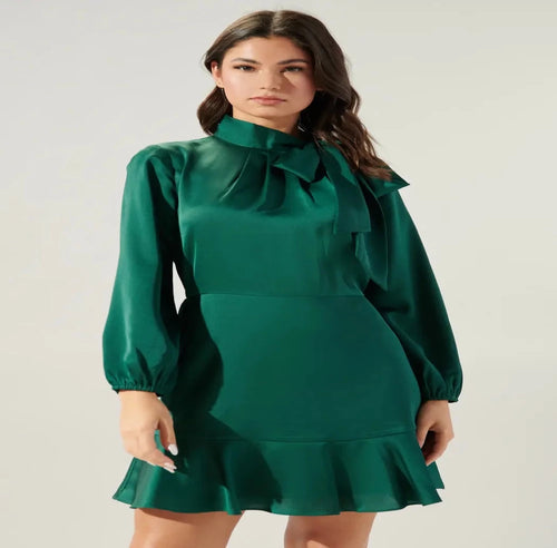 Desiree Satin Tie Neck Mini Dress